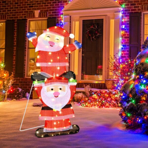 LED Double Santa Yard Christmas Decoration String Light Outdoor Holiday Display With Ground Stakes | Trufairs