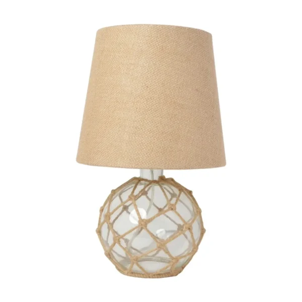 Nautical Glass Table Lamp With Natural Rope & Burlap Shade – Coastal Buoy Style | Faizacraft